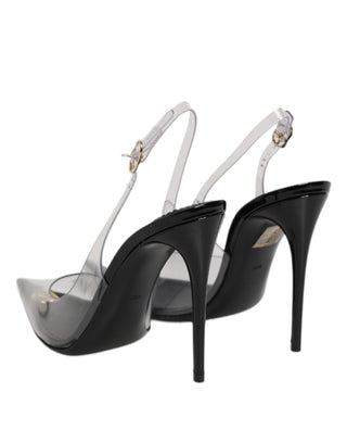 Black Leather Clear PVC Slingback Pumps Shoes