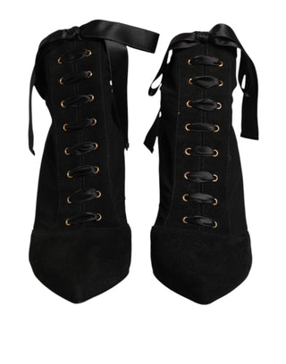 Black Stiletto Heels Lace Up Boots Shoes