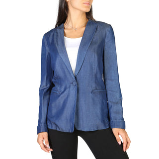 Blue denim blazer.