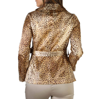 Leopard-print belted jacket.