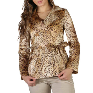 Leopard print double-breasted jacket.