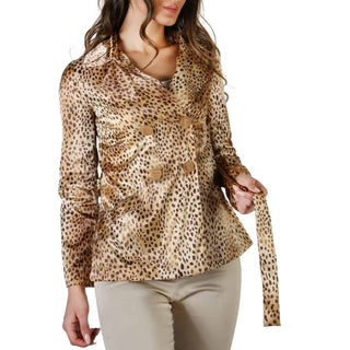Leopard print double-breasted jacket.