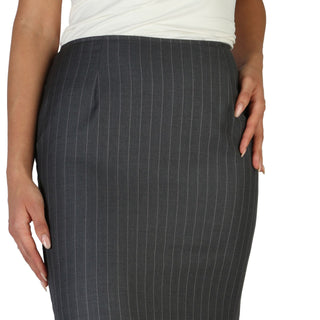 Gray pinstripe pencil skirt.