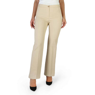 Beige flared dress pants.