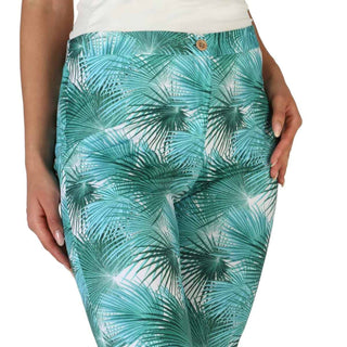 Palm-leaf patterned pants.