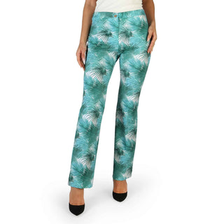 Woman’s palm-leaf-patterned pants.