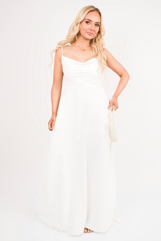 Cowl Neck Tie Strap Maxi Dress with Thigh Split
