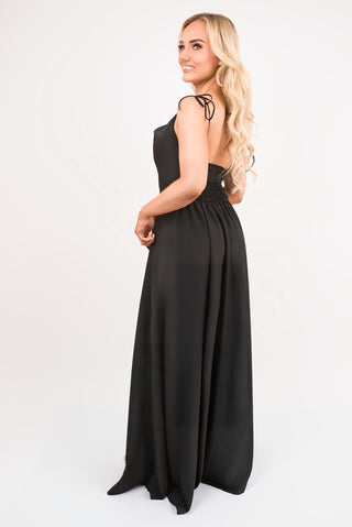 Cowl Neck Tie Strap Maxi Dress with Thigh Split