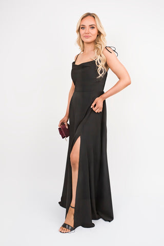 Cowl Neck Tie Strap Maxi Dress with Thigh Split