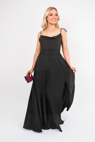Cowl Neck Tie Strap Maxi Dress with Thigh Split