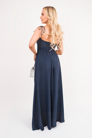 Cowl Neck Tie Strap Maxi Dress with Thigh Split
