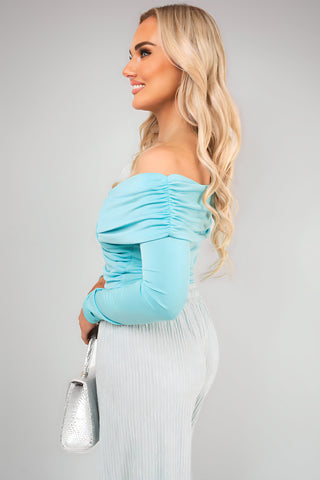 Off Shoulder Long Sleeve Draped Top with Wrap Front Detail