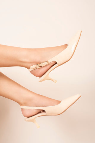 Slingback Pointed Toe Kitten Heels with Croc Detail