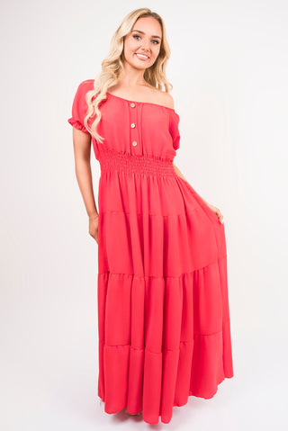 Smocked Waist Tiered Midi Dress