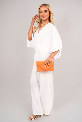 V Neck Wide Sleeve Jumpsuit with Ring Front Detail