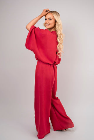 V Neck Wide Sleeve Jumpsuit with Ring Front Detail