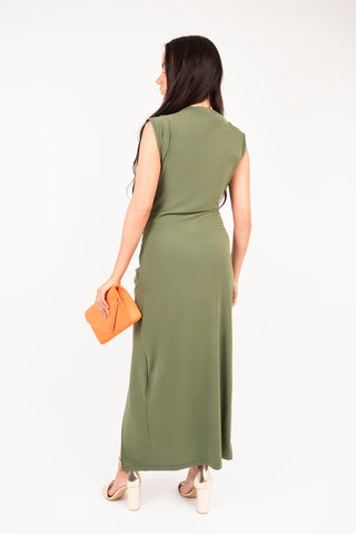Sleeveless Drape Ring Detail Split Midi Dress