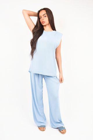 Sleeveless Relaxed Fit Top and Wide Leg Trouser Co-Ord Set