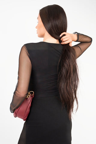 Mesh Long Sleeve Ruched Longline Top