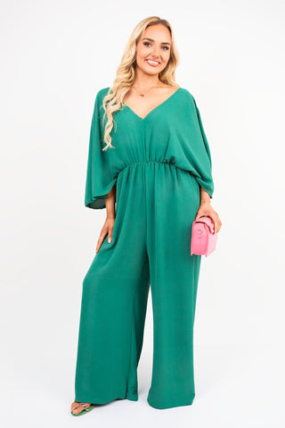 Wide Leg V Neck Jumpsuit with Back Tie Detail