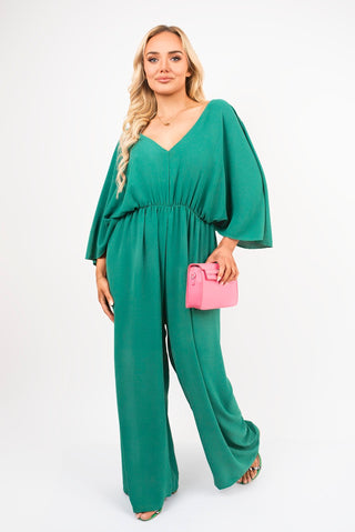 Wide Leg V Neck Jumpsuit with Back Tie Detail