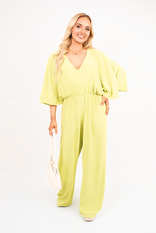 Wide Leg V Neck Jumpsuit with Back Tie Detail