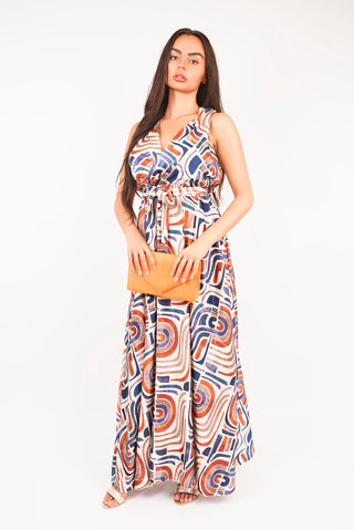 V Neck Sleeveless Maxi Dress with Tie Waist