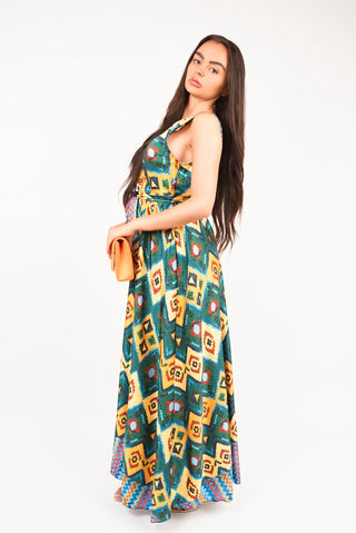 V Neck Sleeveless Maxi Dress with Tie Waist