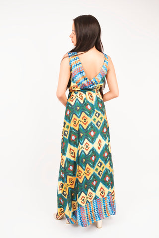 V Neck Sleeveless Maxi Dress with Tie Waist