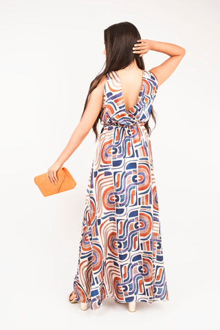 V Neck Sleeveless Maxi Dress with Tie Waist