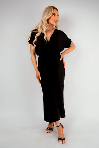 Wrap Short Sleeve Wide Leg Jumpsuit with Tie Waist
