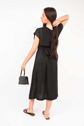Button Down Cap Sleeve Midi Dress