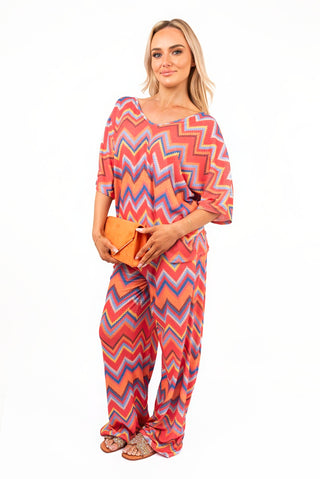Zigzag Print Top and Wide Leg Trousers Co-ord Set