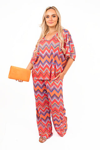 Zigzag Print Top and Wide Leg Trousers Co-ord Set