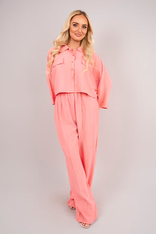 Oversized Long Sleeve Crop Top and Wide Leg Trouser Co-ord Set