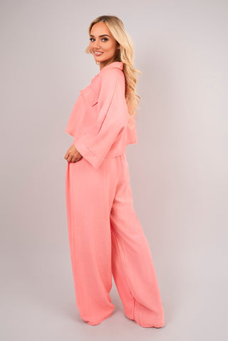 Oversized Long Sleeve Crop Top and Wide Leg Trouser Co-ord Set