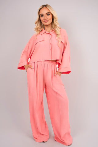 Oversized Long Sleeve Crop Top and Wide Leg Trouser Co-ord Set