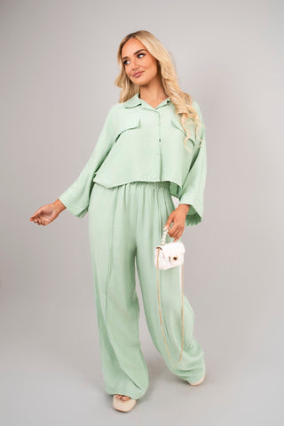 Oversized Long Sleeve Crop Top and Wide Leg Trouser Co-ord Set