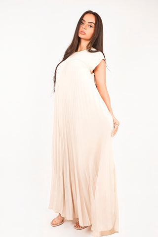 Pleated Cap Sleeve Maxi Dress