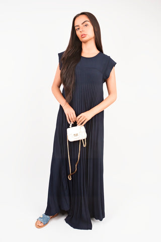 Pleated Cap Sleeve Maxi Dress