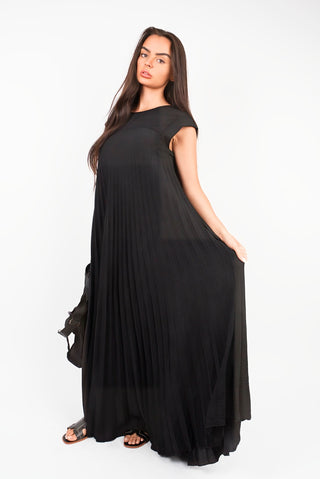 Pleated Cap Sleeve Maxi Dress