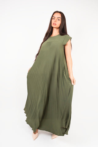 Pleated Cap Sleeve Maxi Dress