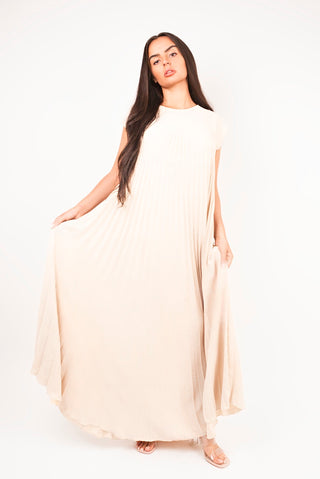 Pleated Cap Sleeve Maxi Dress