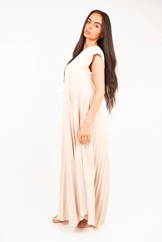 Pleated Cap Sleeve Maxi Dress