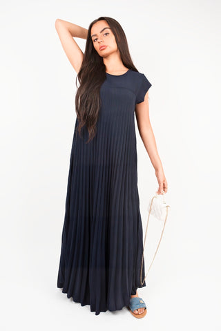 Pleated Cap Sleeve Maxi Dress