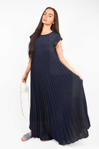 Pleated Cap Sleeve Maxi Dress