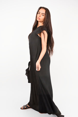 Pleated Cap Sleeve Maxi Dress