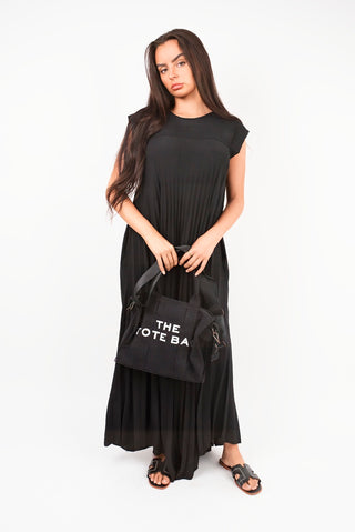 Pleated Cap Sleeve Maxi Dress