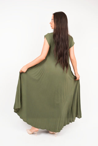 Pleated Cap Sleeve Maxi Dress
