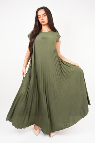 Pleated Cap Sleeve Maxi Dress